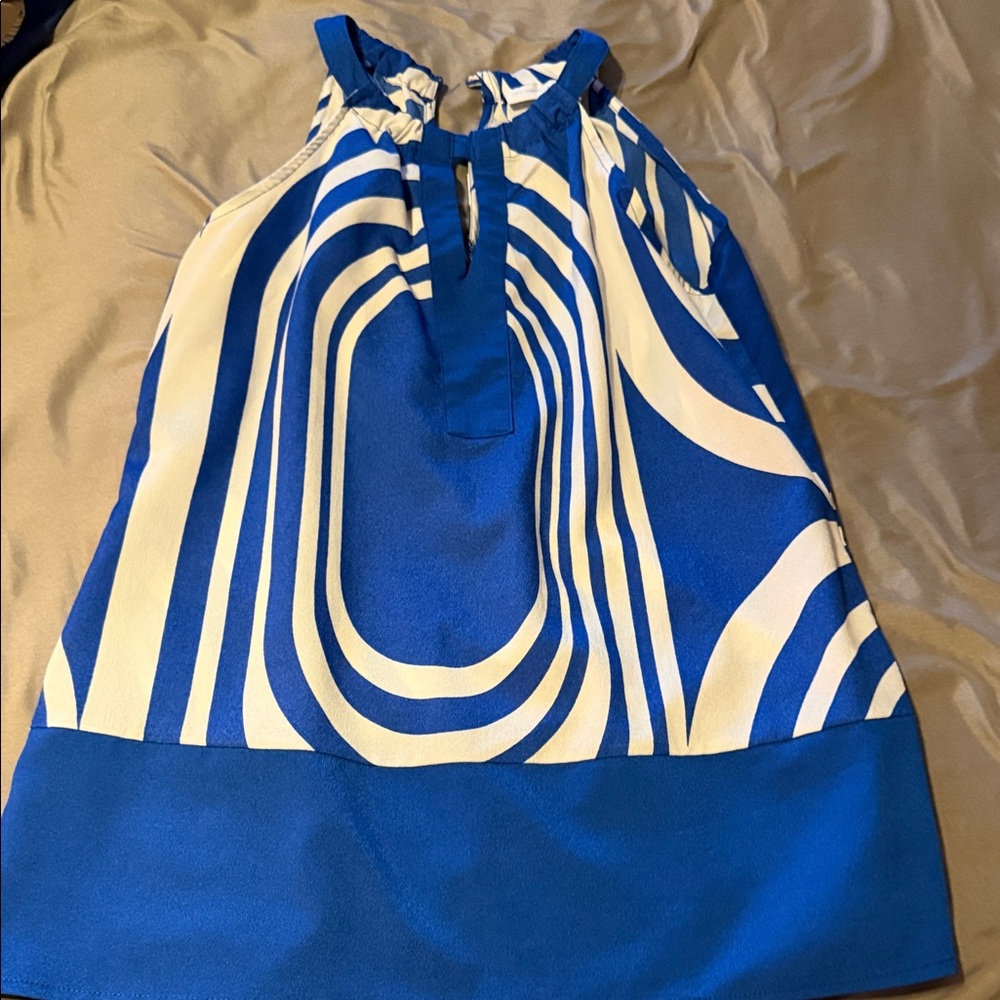 New York & Company Blue and White Sleeveless Halter Blouse